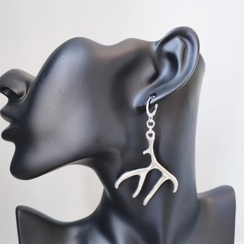 Handmade Antlers Charm Leverback Earrings for Men Women, Deer Pendant Dangle Earrings, Cosplay Dress up Accessories for Her - Image 3